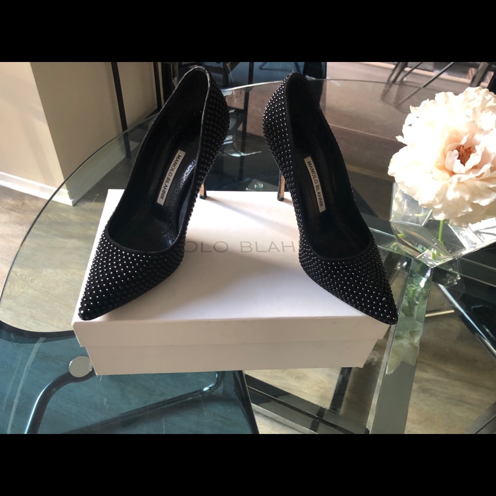 Manolo Blahnik Suede Studded Heels